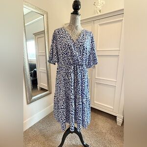 Blue and White Flutter Sleeve Midi Sundress